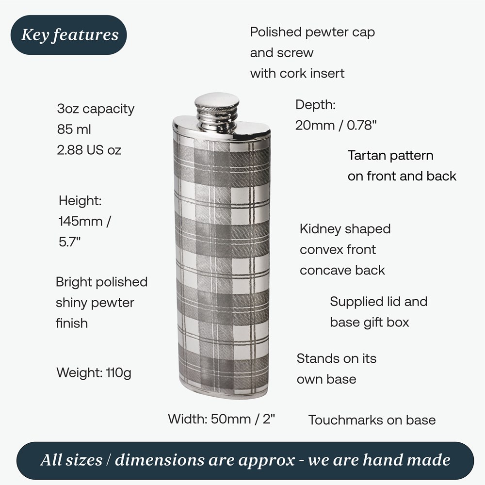 3oz Tartan Pewter Purse Flask 3oz Tartan Pewter Purse Flask