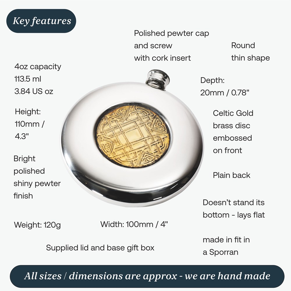 4oz Celtic Gold Pewter Sporran Flask 4oz Celtic Gold Pewter Sporran Flask