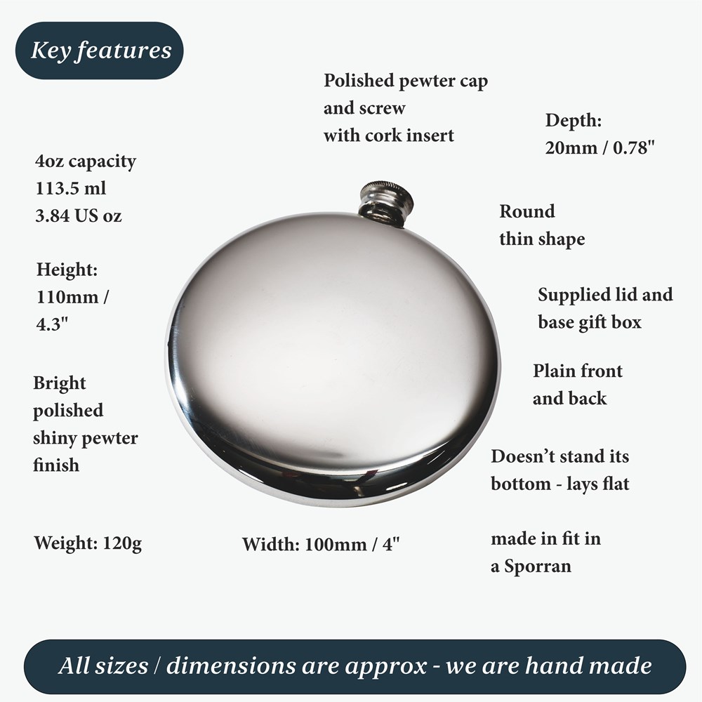 4oz Round Pewter Sporran Flask