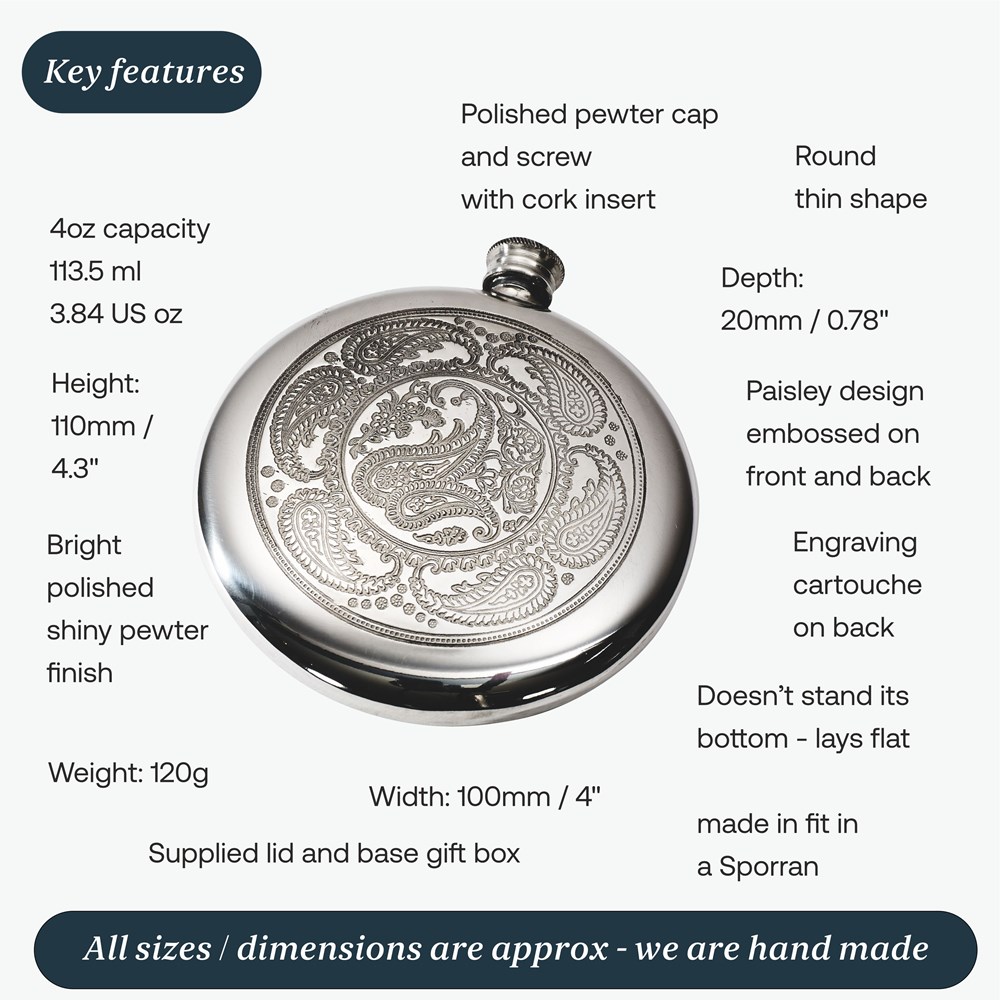 4oz Paisley Pewter Sporran Flask 4oz Paisley Pewter Sporran Flask