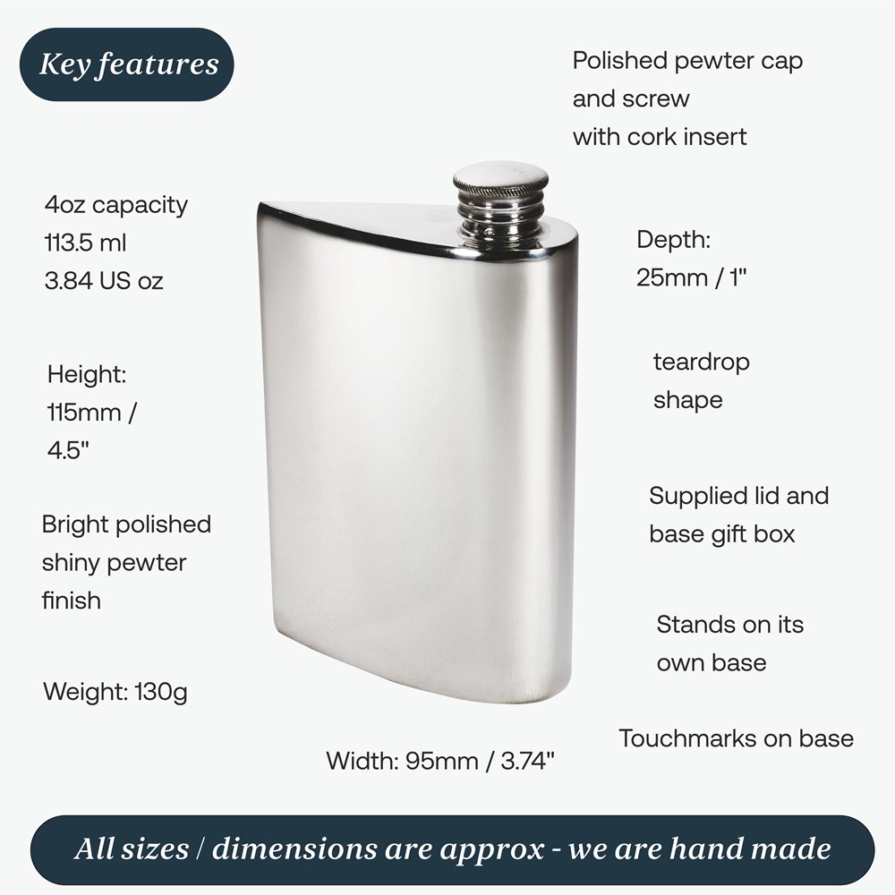 4oz Teardrop Pewter Spirit Flask 4oz Teardrop Pewter Spirit Flask