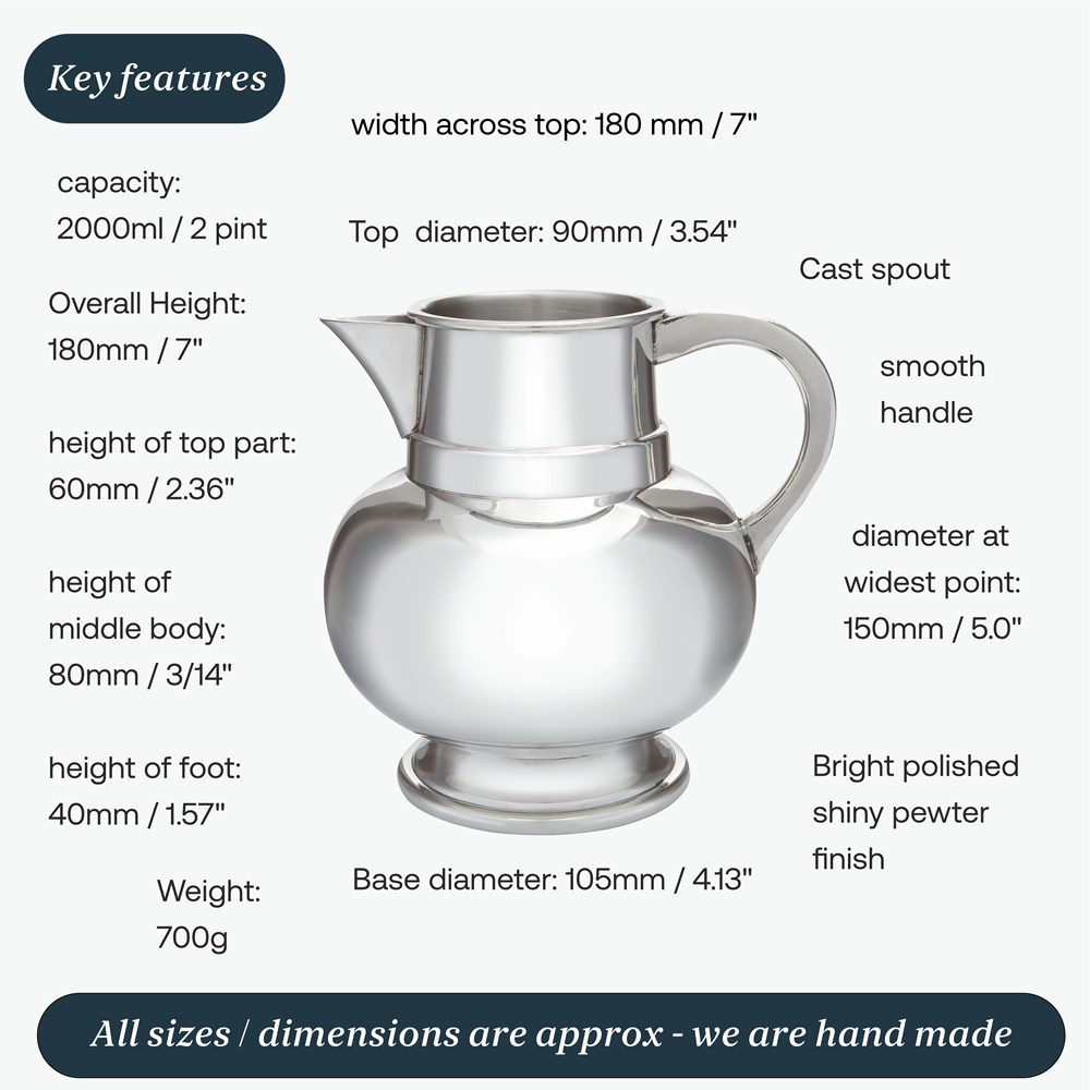 Two Pint Pewter Water Jug Beer Pitcher
