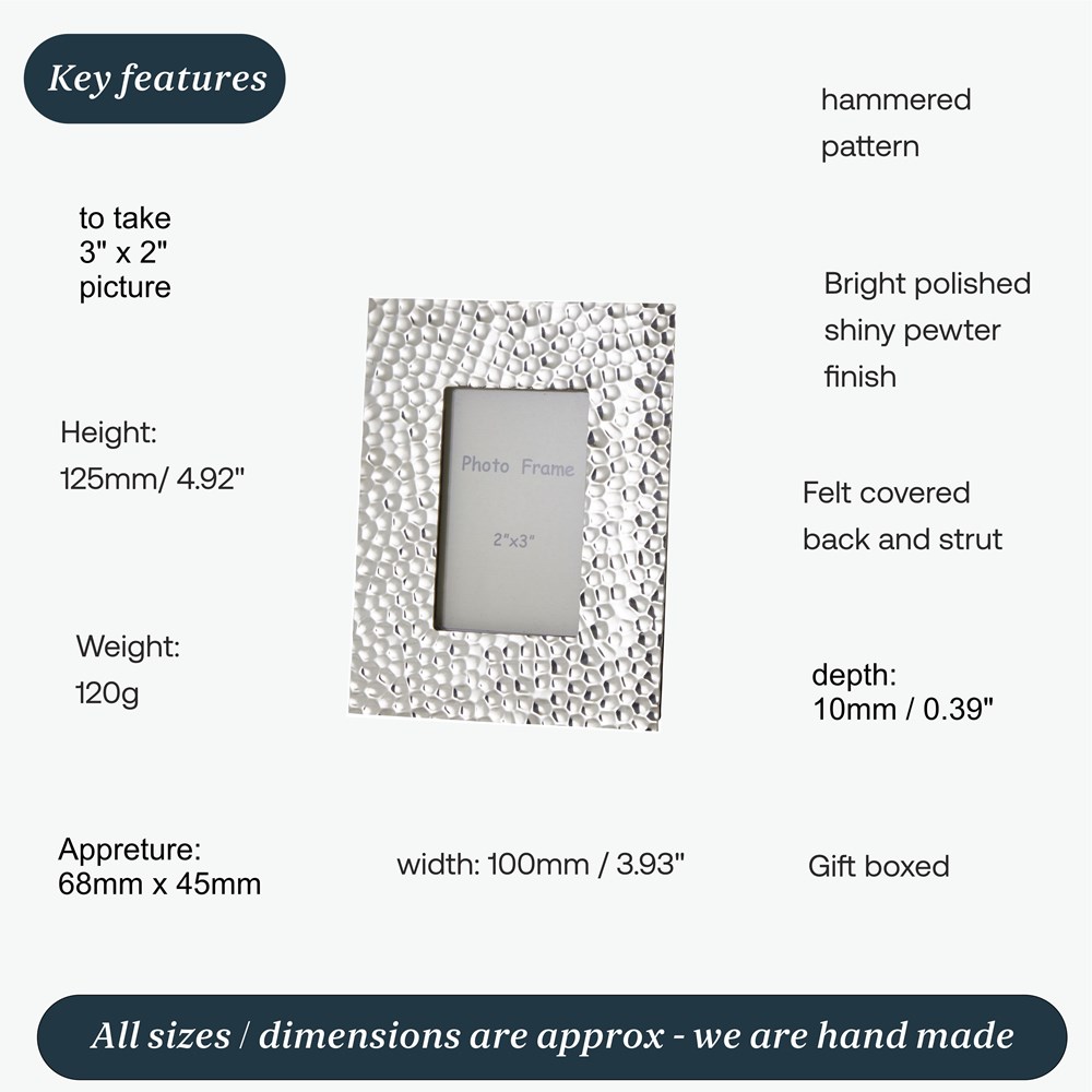 Hammered Pewter 2"X3" Mini Picture Frame Hammered Pewter 2"X3" Mini Picture Frame