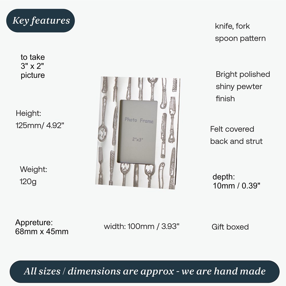 Knife Fork Spoon Pewter 2"X3" Mini Picture Frame Knife Fork Spoon Pewter 2"X3" Mini Picture Frame