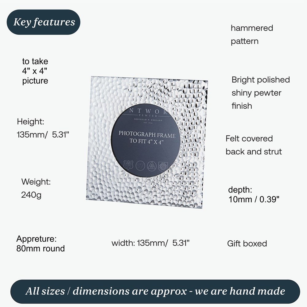 Small Hammered 4"X4" Pewter Picture Frame