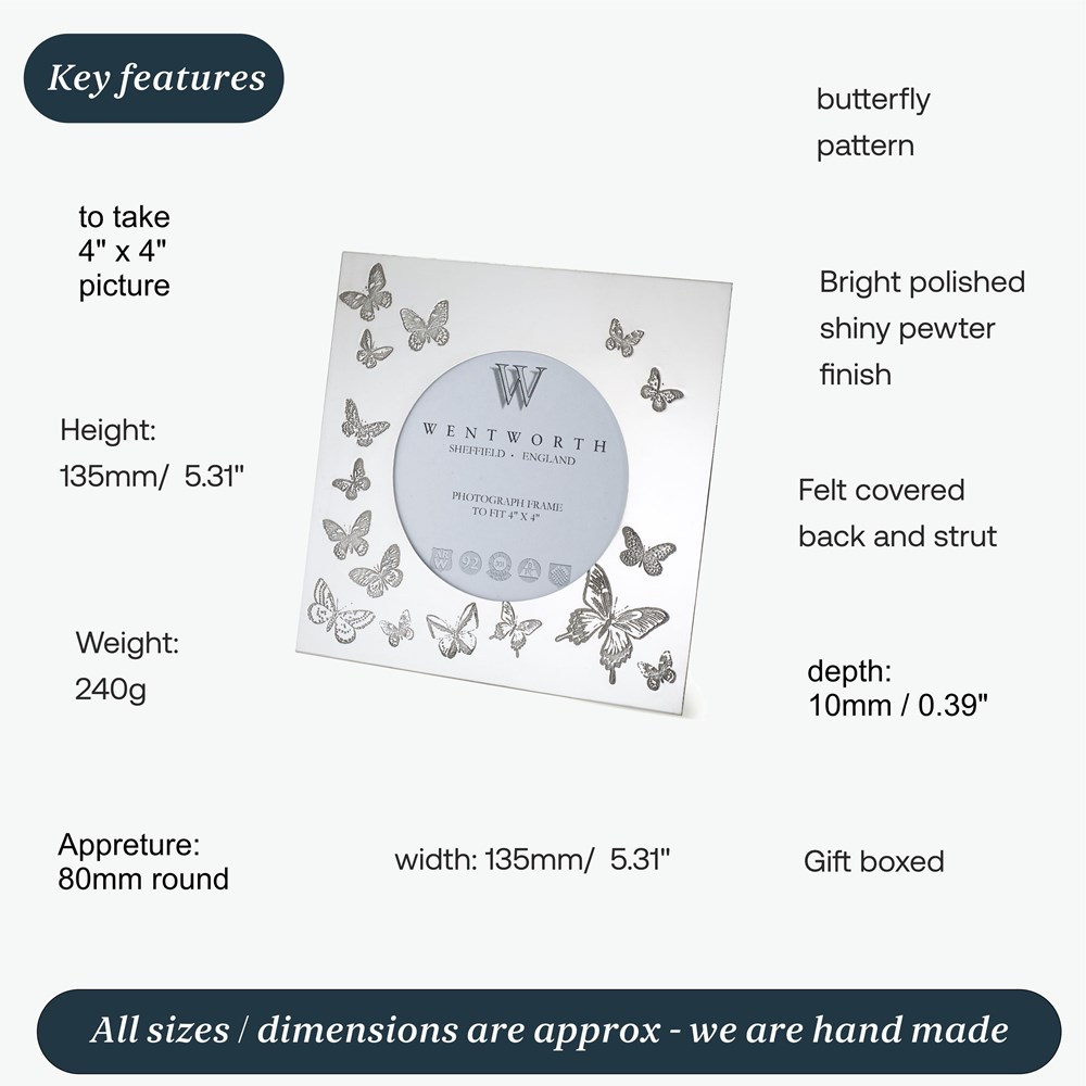 Butterfly Small Pewter 4"X4" Frame Butterfly Small Pewter 4"X4" Frame