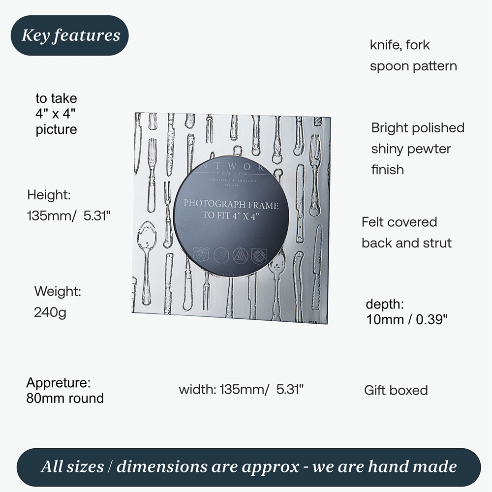 Square Knife Fork Spoon 4"X4" Pewter Picture Frame Square Knife Fork Spoon 4"X4" Pewter Picture Frame