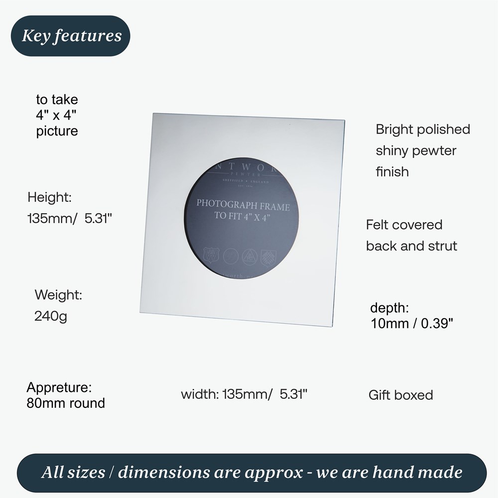 Small Plain Square 4"X4" Pewter Picture Frame