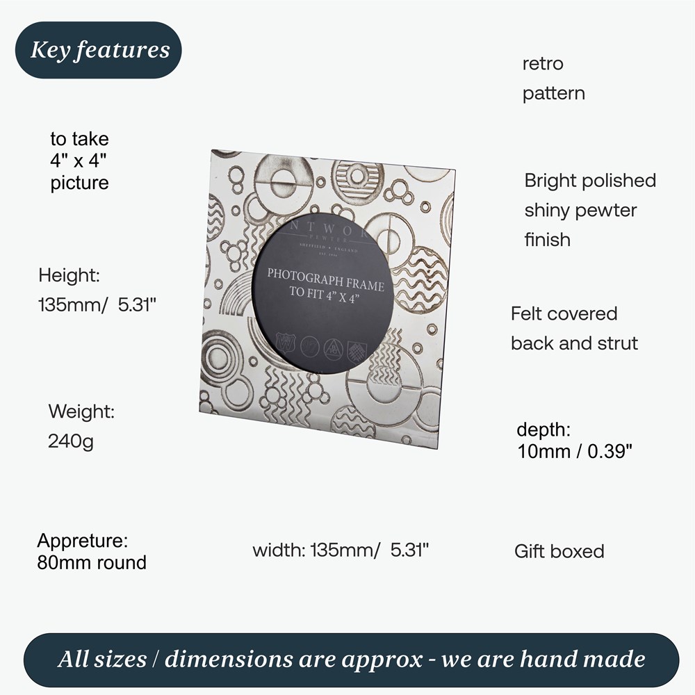 Retro Small Pewter 4"X4" Frame