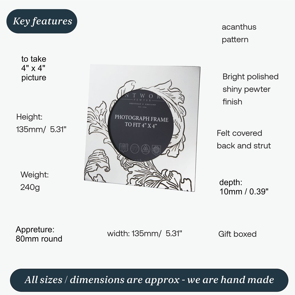 Acanthus Pattern Small Pewter 4"X4" Frame