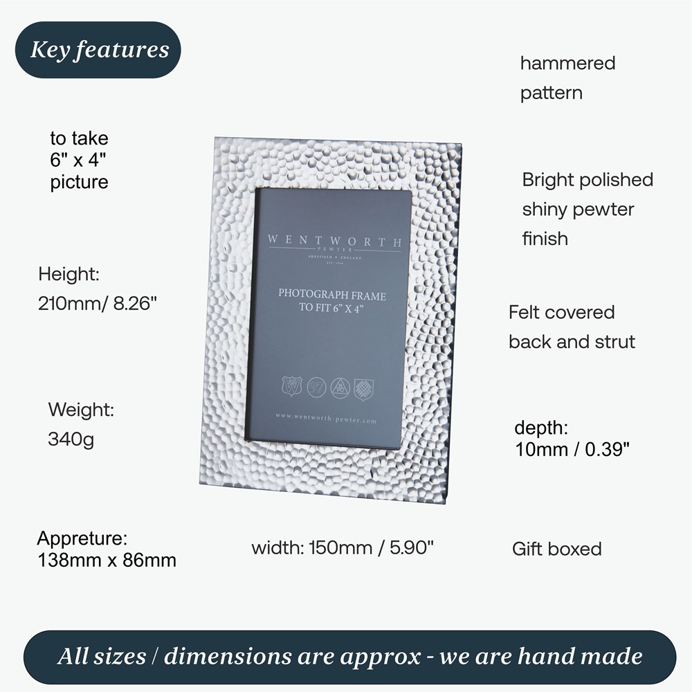 Medium Hammered 6"X4" Pewter Picture Frame
