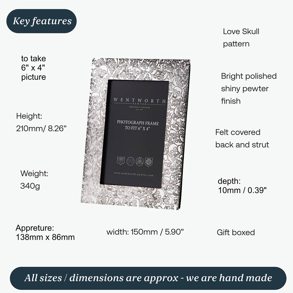 Love Skull Pewter 6"X4" Picture Frame