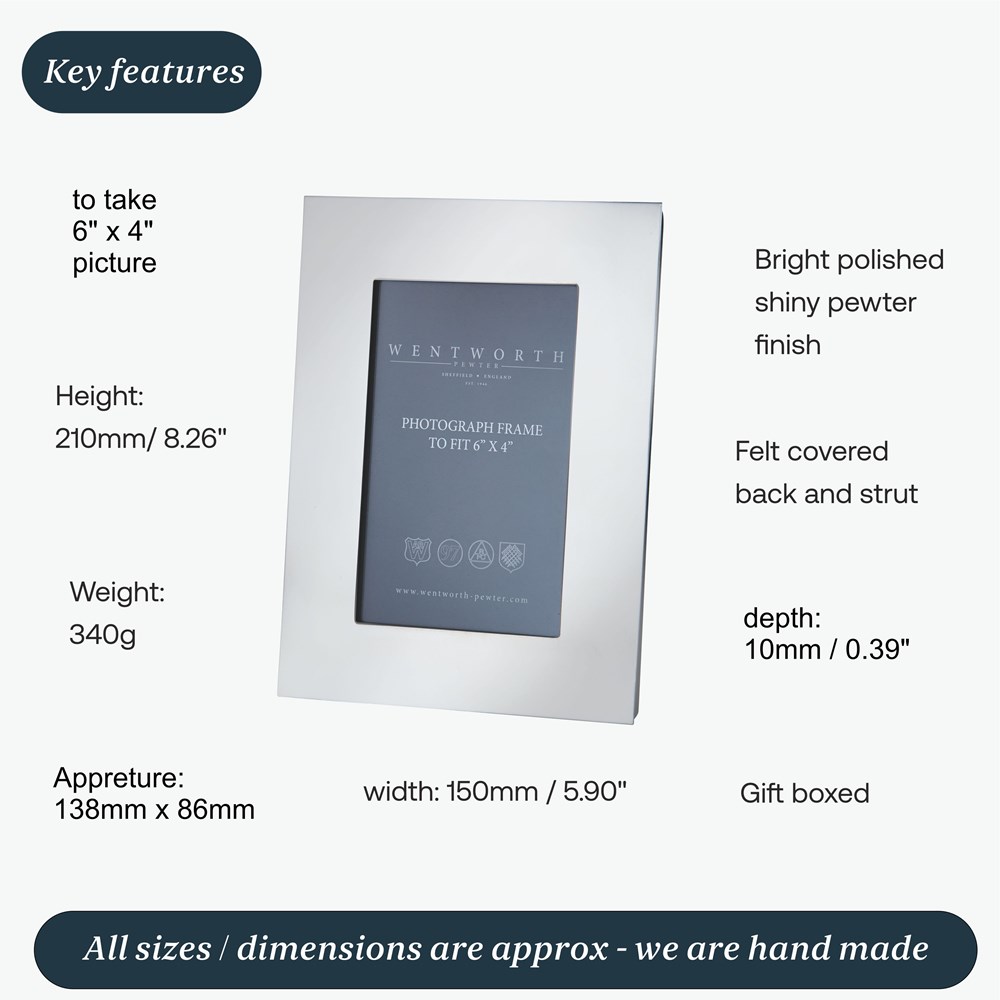 Plain Pewter 6"X 4" Picture Frame