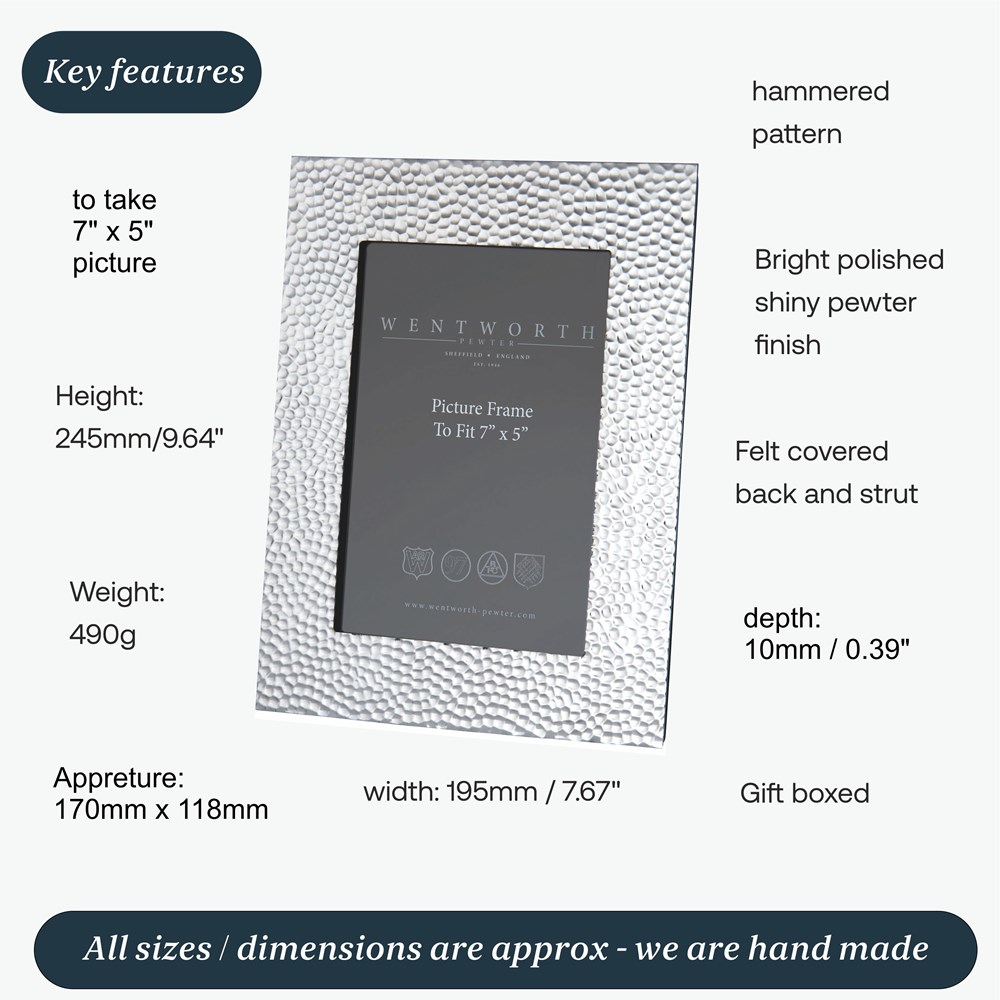 Large Hammered Pewter 7"X5" Picture Frame Large Hammered Pewter 7"X5" Picture Frame