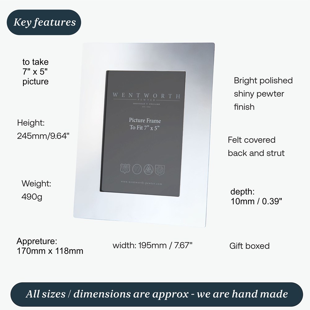 Plain Pewter 7" X 5" Picture Frame