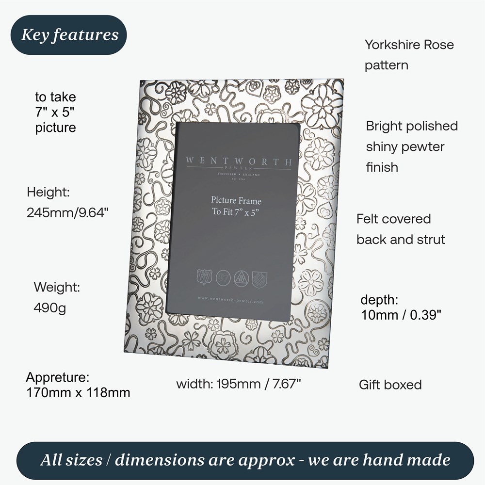 Large Yorkshire Rose 7"X5" Pewter Picture Frame Large Yorkshire Rose 7"X5" Pewter Picture Frame