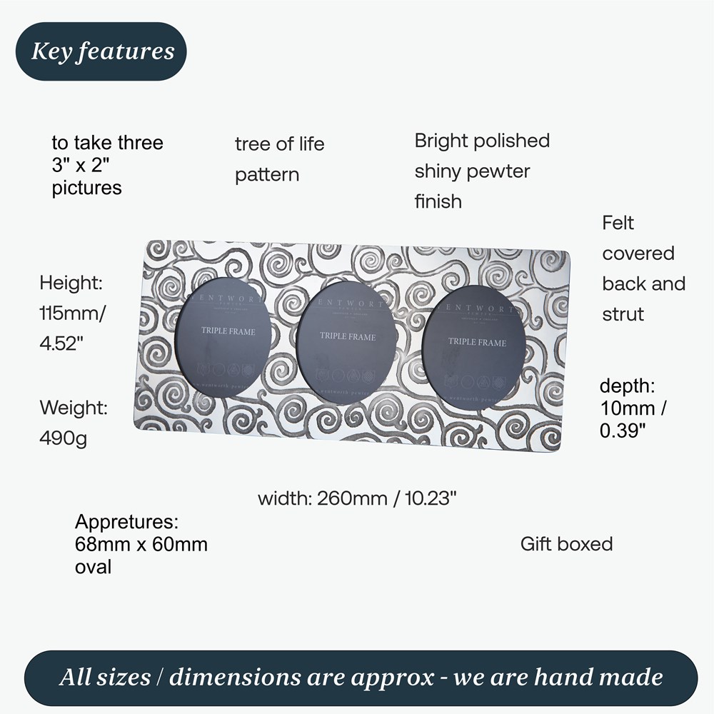 Tree Of Life Pewter Triple Frame