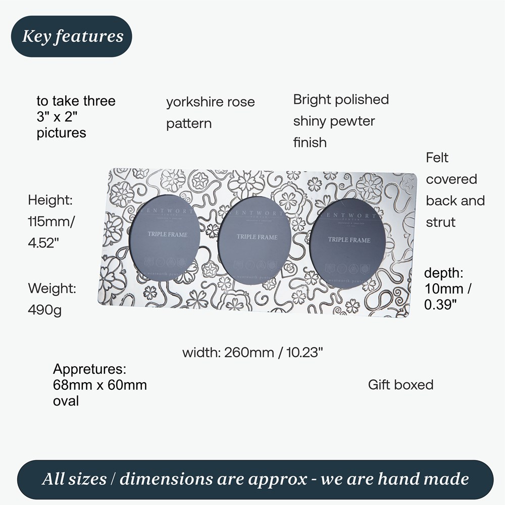 Triple Yorkshire Rose Pewter Frame