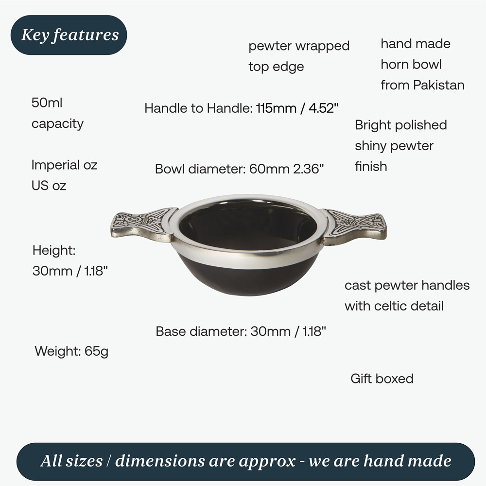 80mm Horn And Pewter Quaich