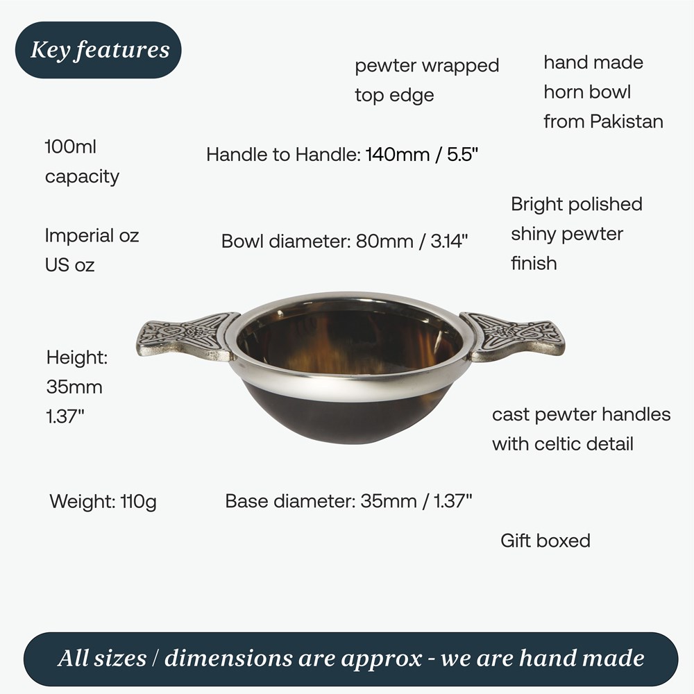 100mm Horn And Pewter Quaich