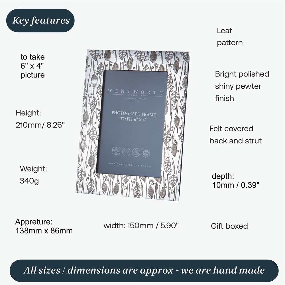 Small Leaf Pewter 6"X4" Picture Frame