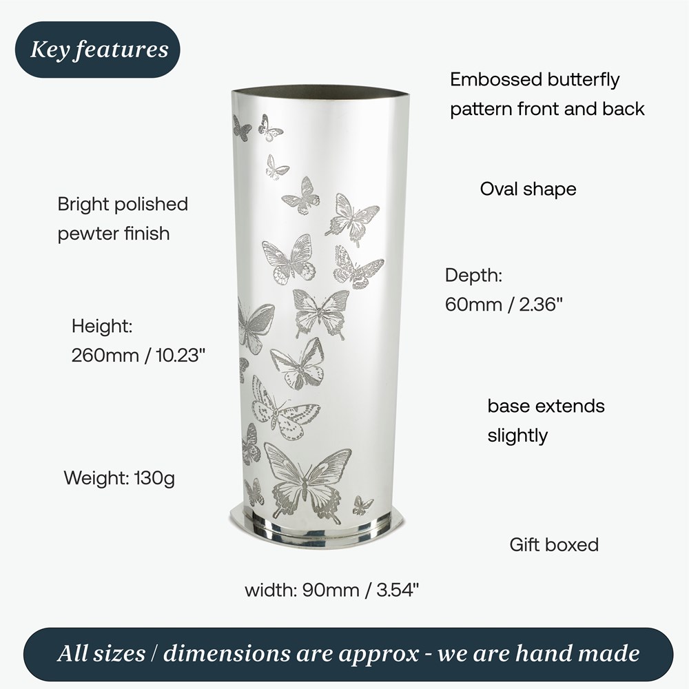 Butterfly Pattern Pewter Vase