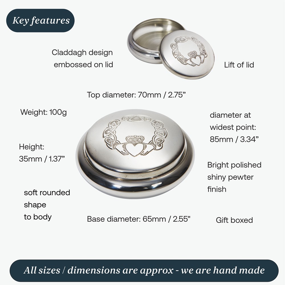 Round Claddagh Pewter Georgian Trinket Box