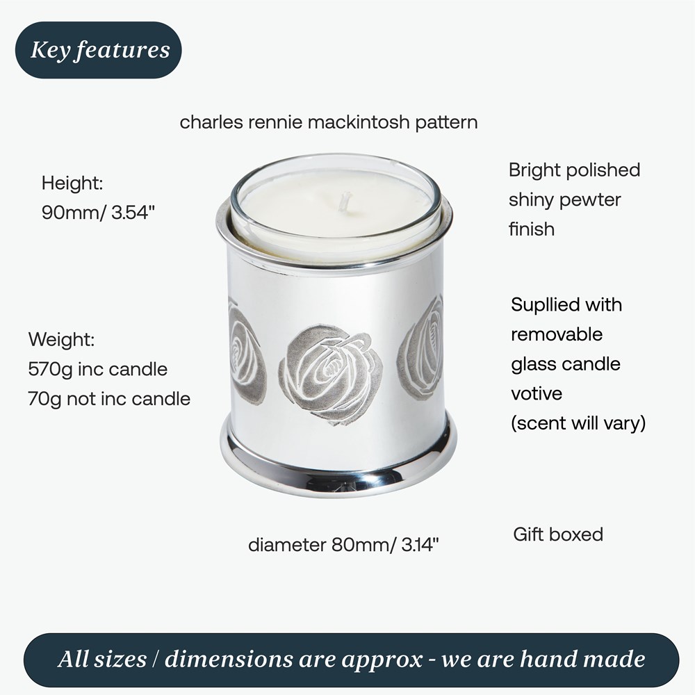 Charles Rennie Mackintosh Rose Pewter Candle Votive Charles Rennie Mackintosh Rose Pewter Candle Votive