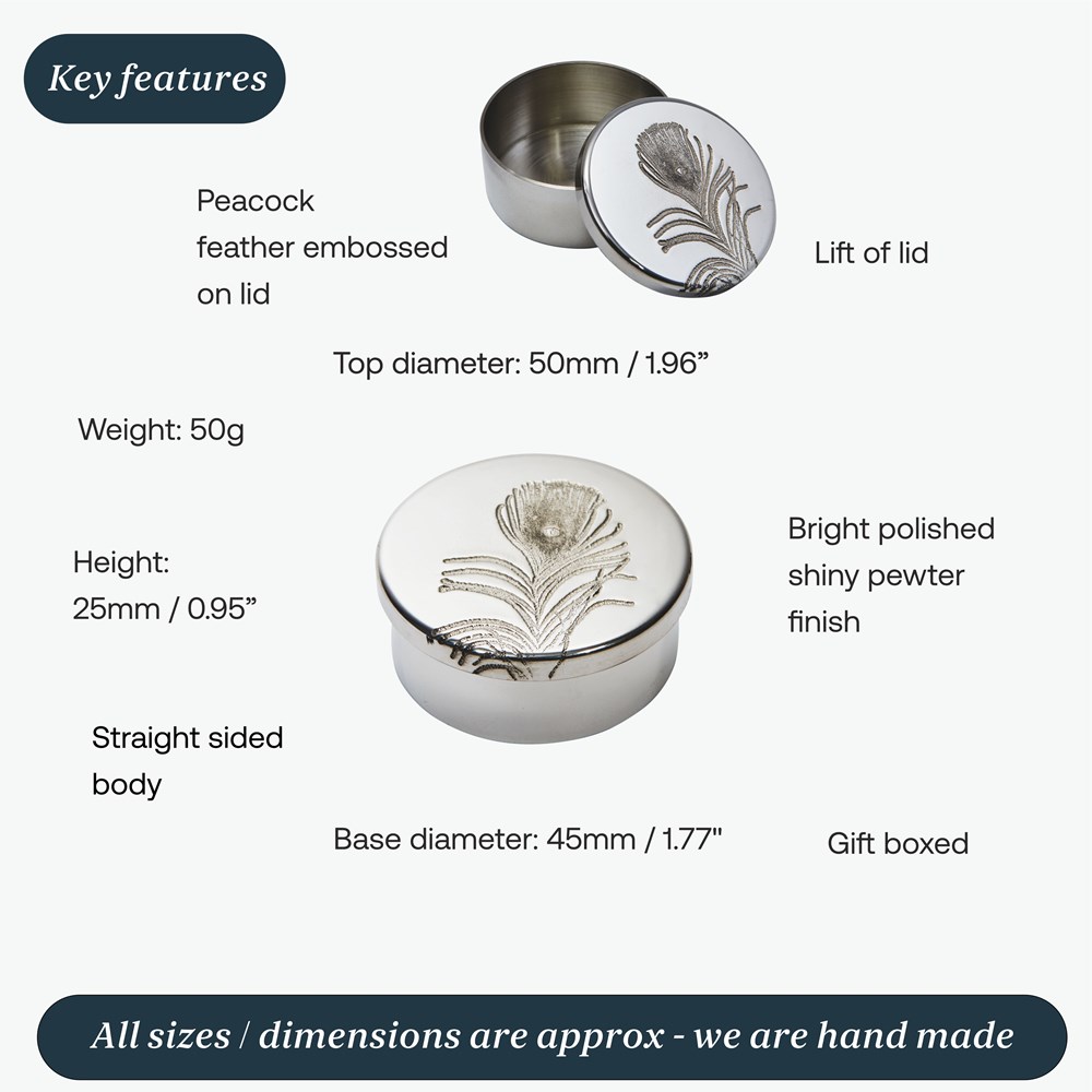 Small Peacock Pewter Trinket Pill Box
