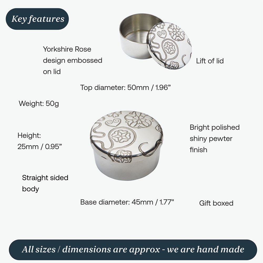 Yorkshire Rose Small Pewter Trinket Pill Box