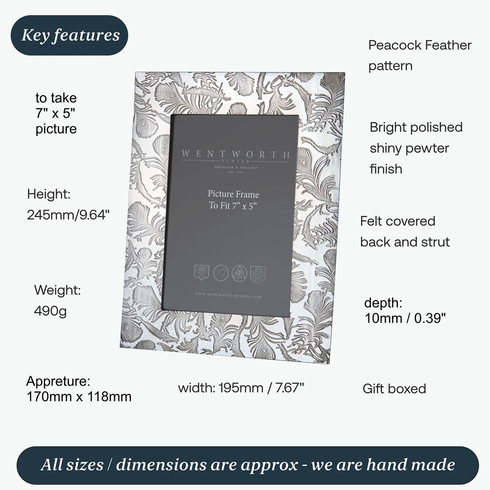 Large Peacock Pewter 7"X5" Picture Frame