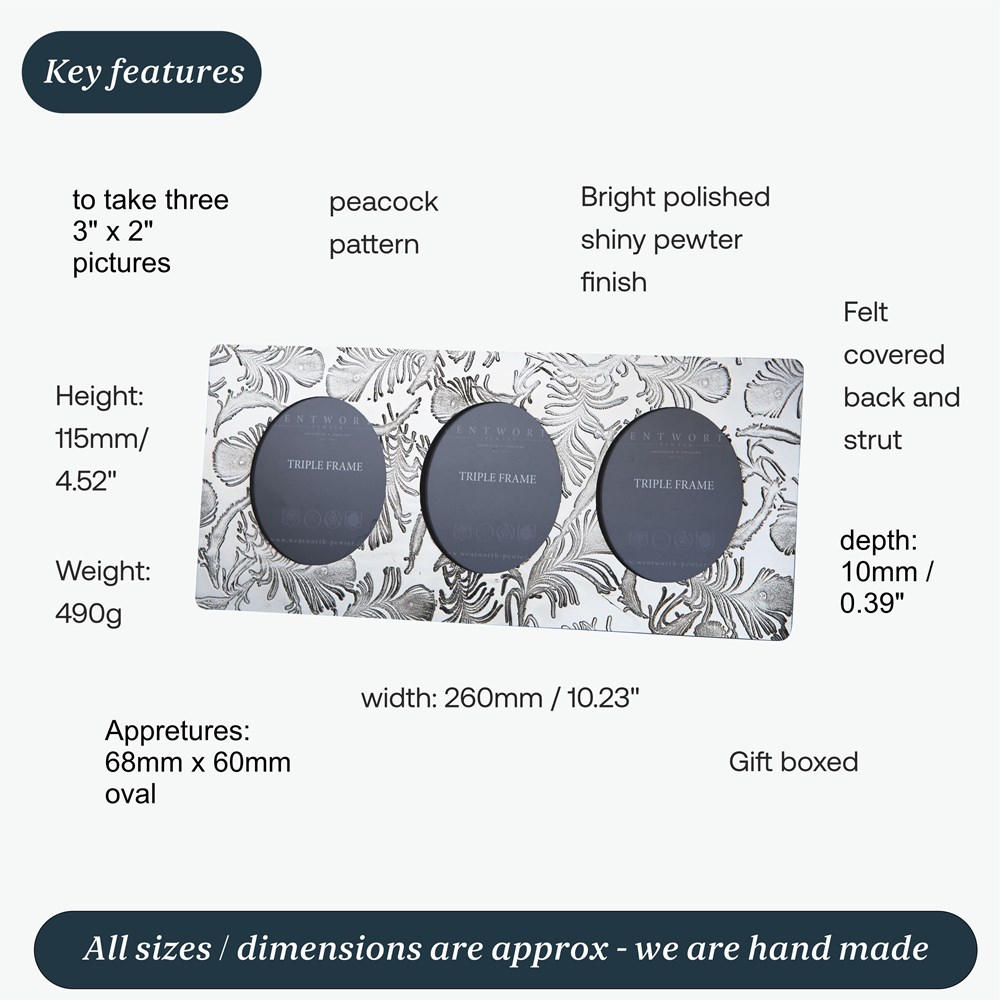 Peacock Pewter Triple Frame Peacock Pewter Triple Frame