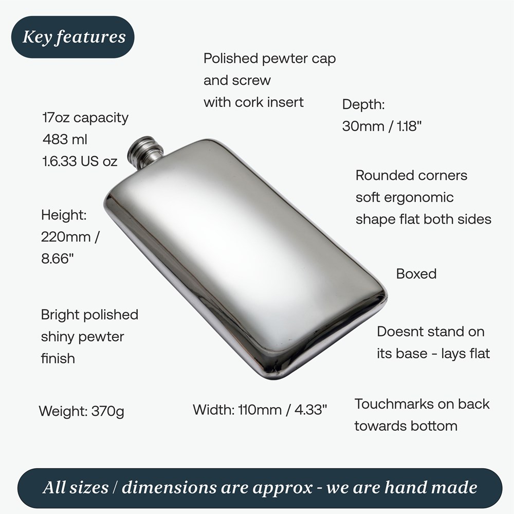 17oz Plain Pewter Pocket Flask