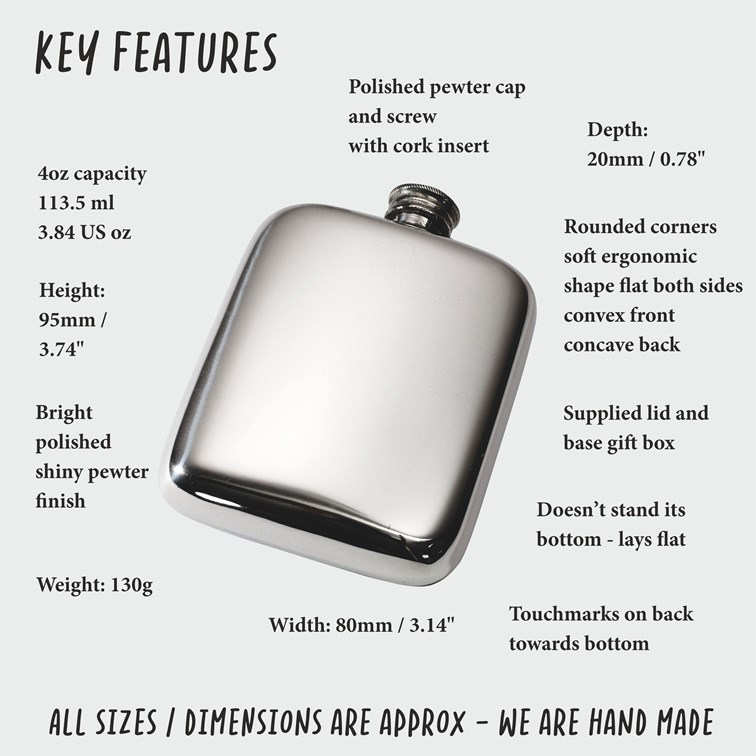 4oz Plain Pewter Pocket Flask