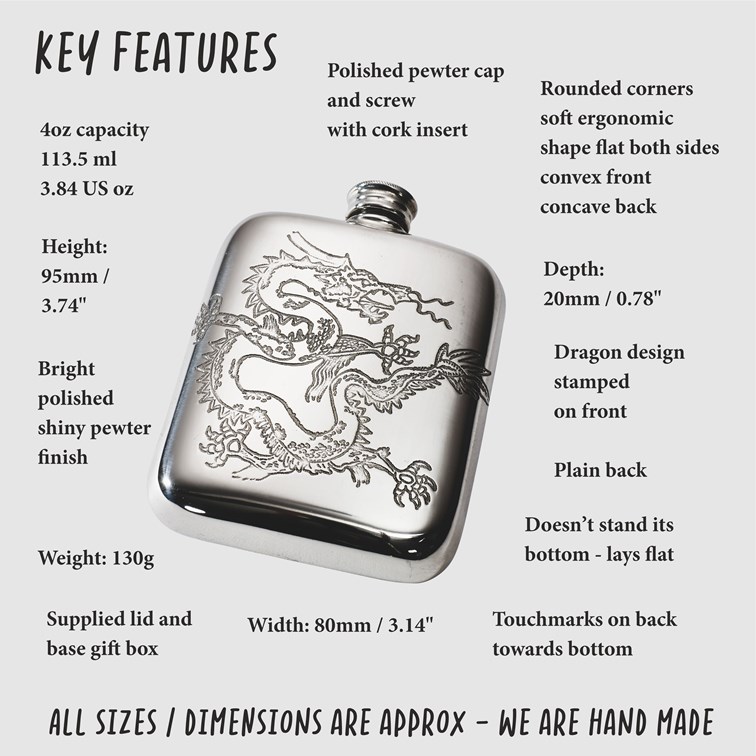 Chinese Dragon Pewter Pocket Flask Chinese Dragon Pewter Pocket Flask