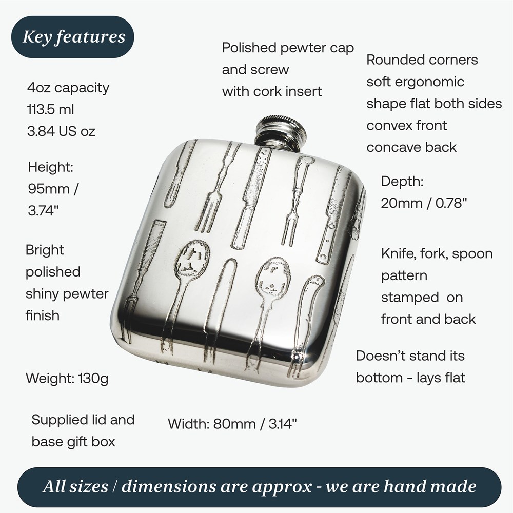 Knife Fork Spoon 4oz Pewter Pocket Flask