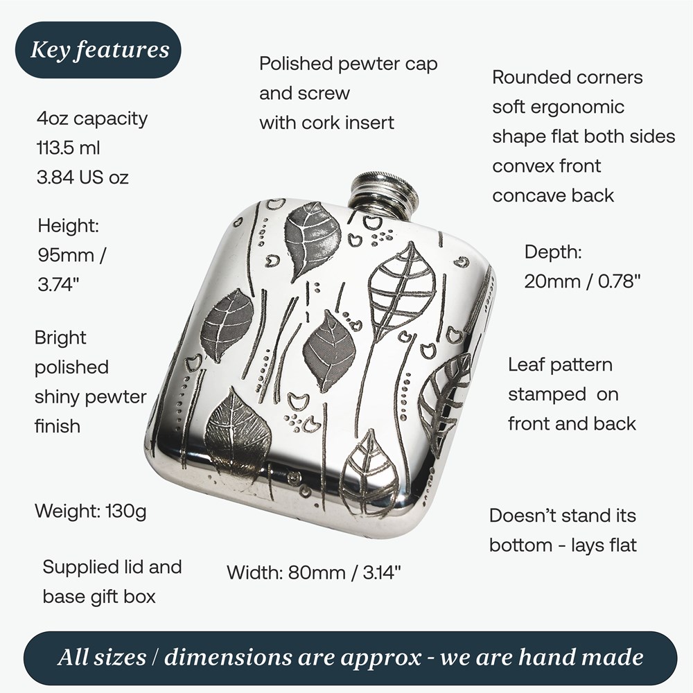 Leaf Pewter 4oz Pocket Flask