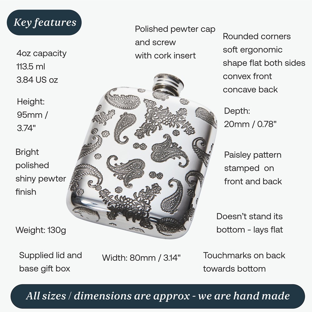 4oz Paisley Pewter Pocket Flask