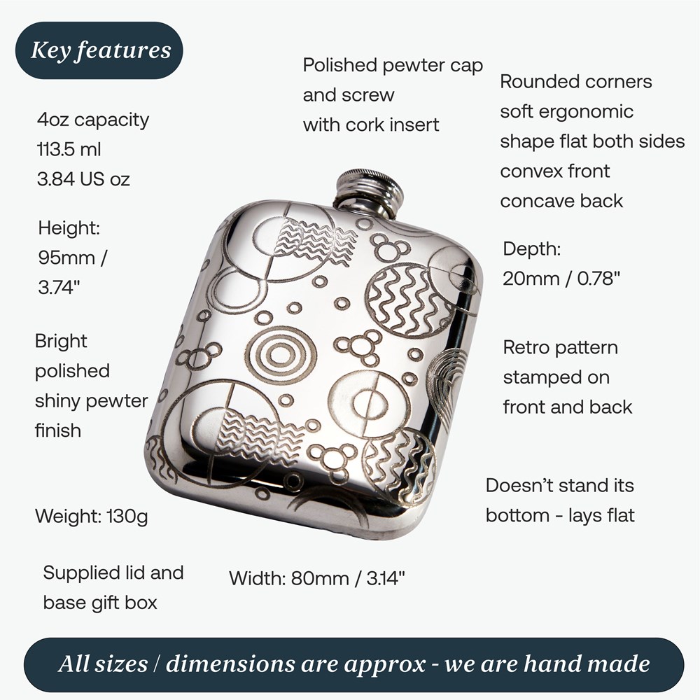 4oz Retro Pewter Pocket Flask 4oz Retro Pewter Pocket Flask
