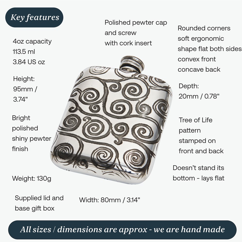 Tree Of Life 4oz Pewter Pocket Flask