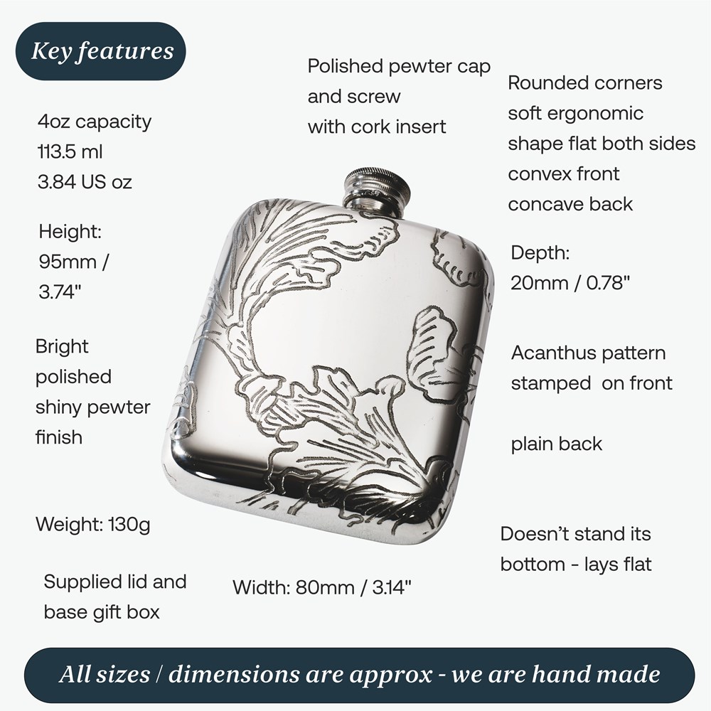 Acanthus Pattern Pewter Pocket Flask