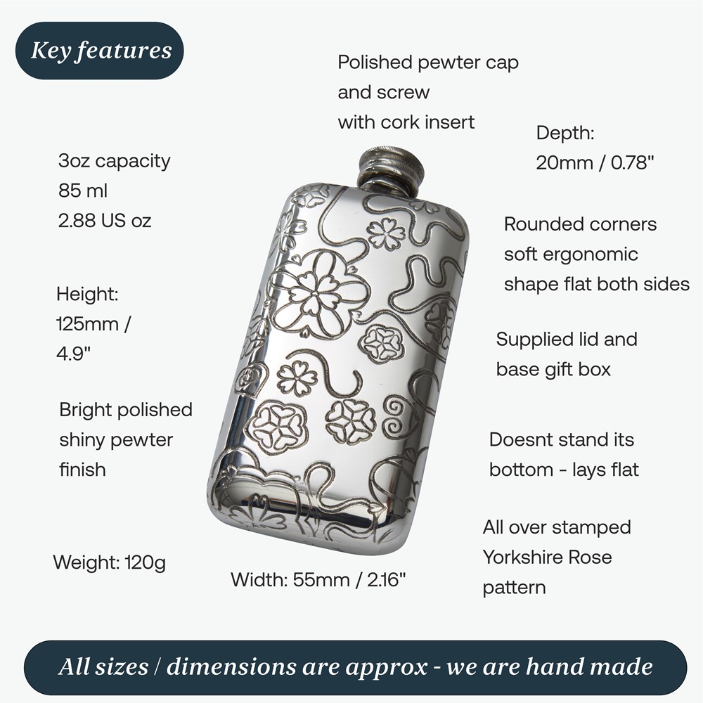 3oz Yorkshire Rose Pocket Flask 3oz Yorkshire Rose Pocket Flask