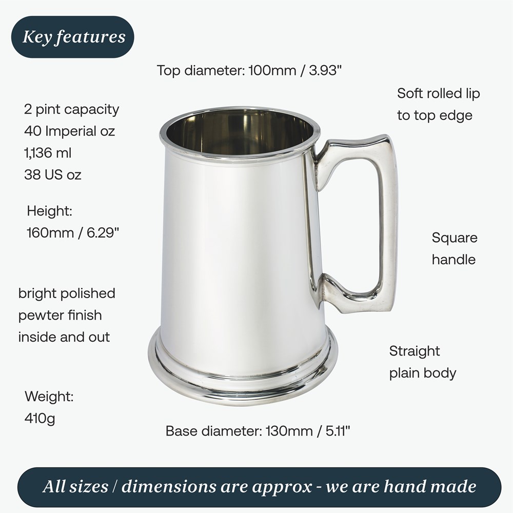 Plain Two Pint Pewter Tankard