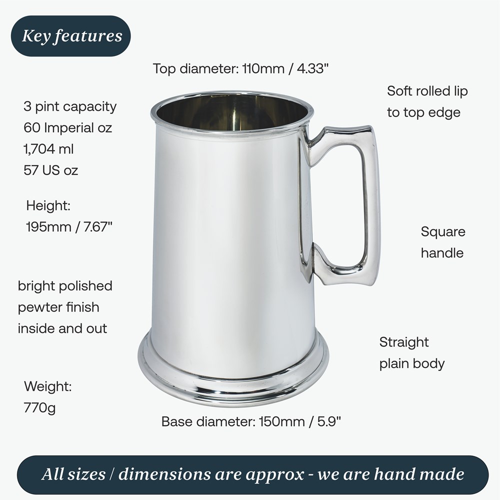 Plain Giant Three Pint Pewter Tankard