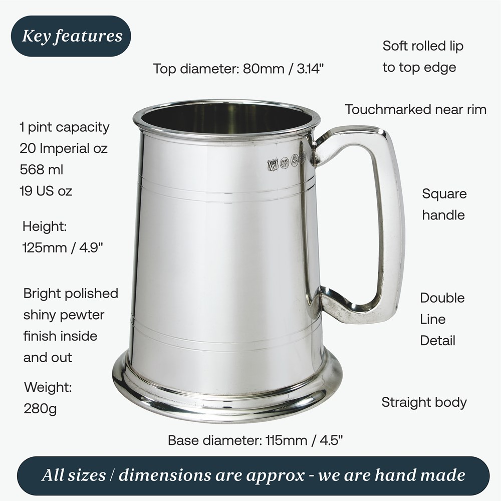 Double Lined One Pint Pewter Tankard