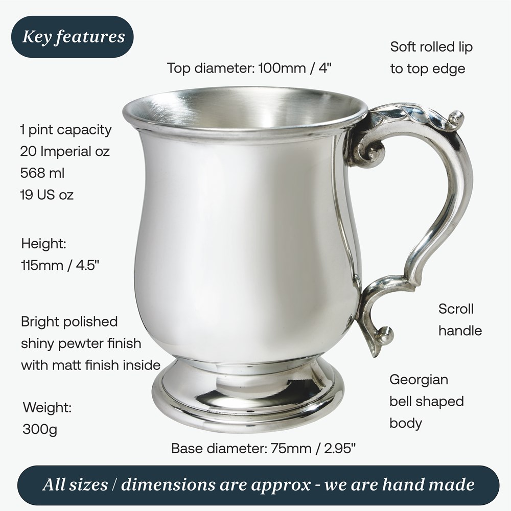 Classic Georgian One Pint Pewter Tankard Classic Georgian One Pint Pewter Tankard
