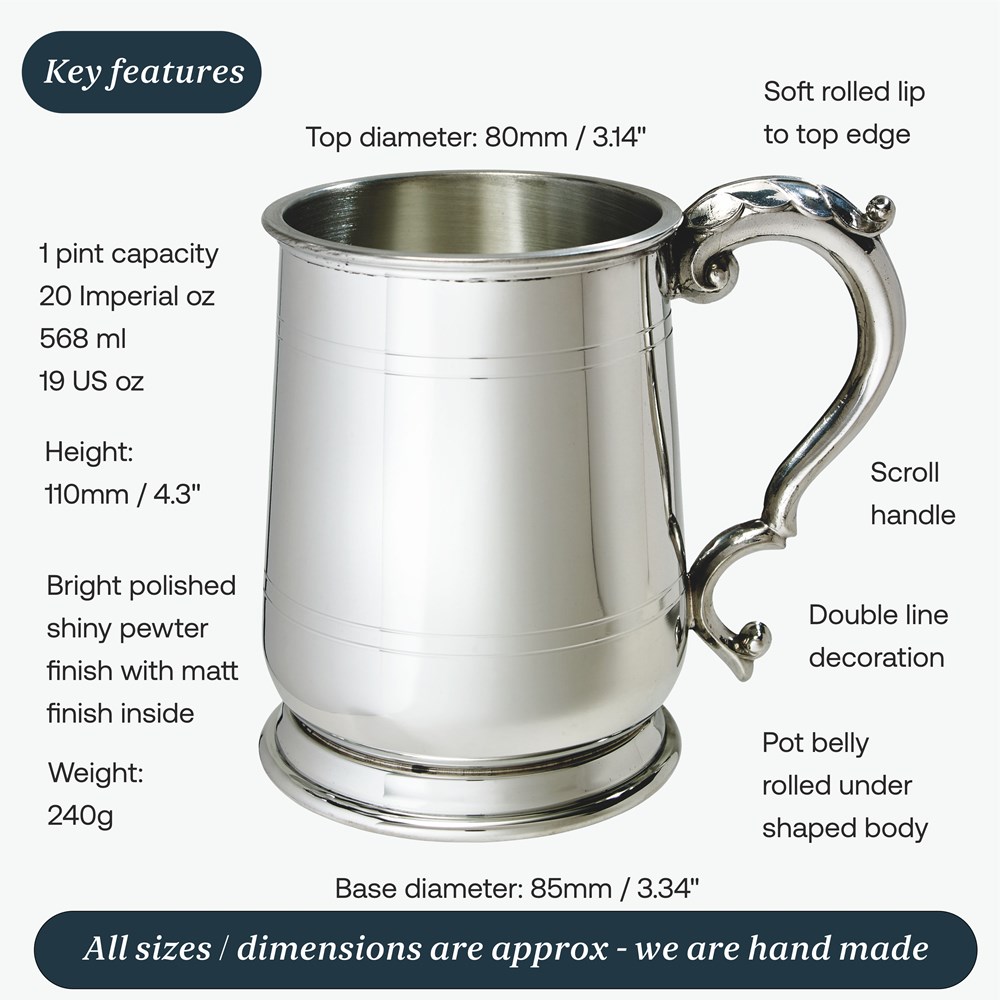 Standard Jacobean One Pint Pewter Tankard