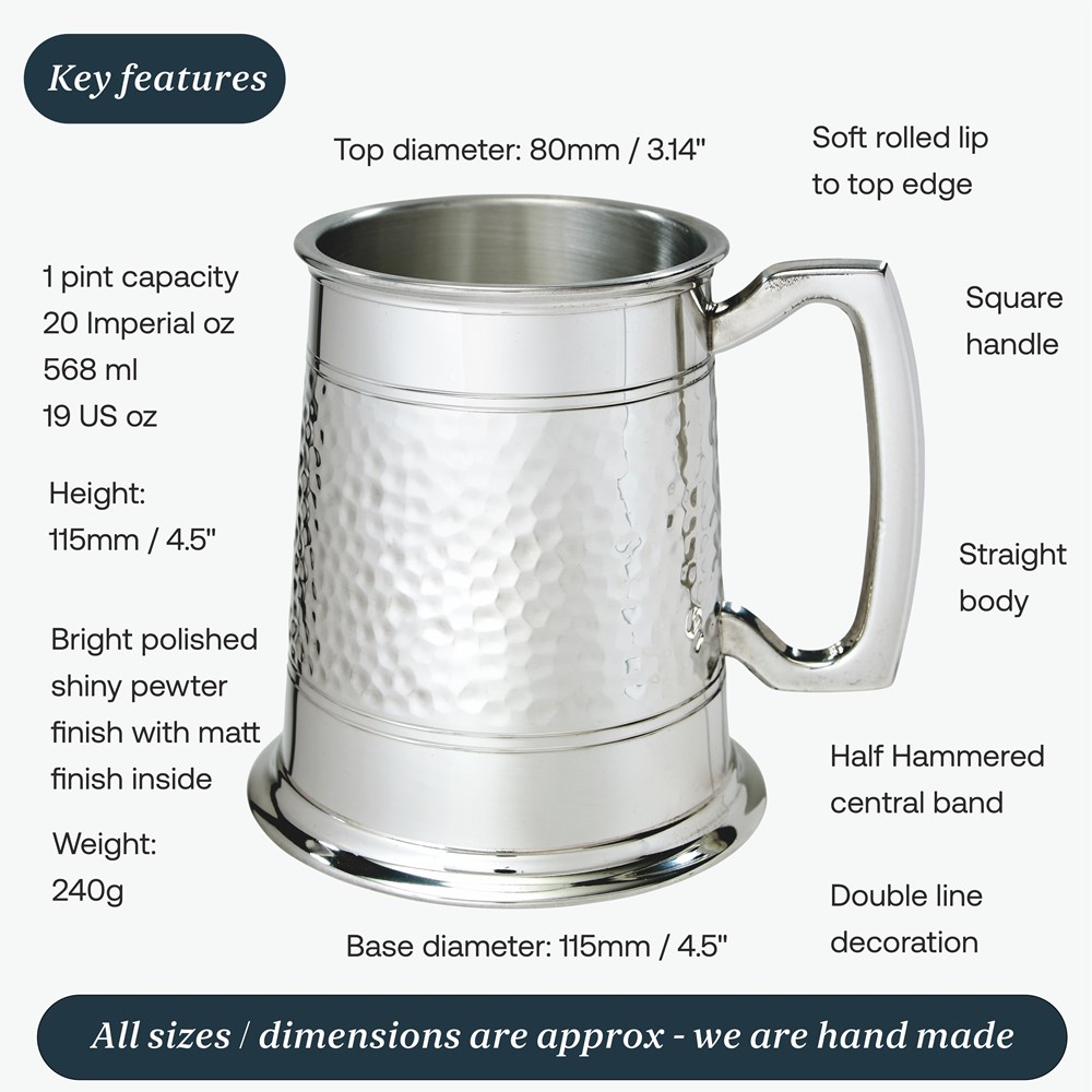 Half Hammered One Pint Pewter Tankard