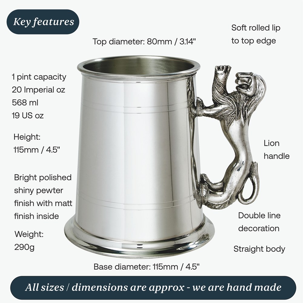 Lion Handle One Pint Pewter Tankard Lion Handle One Pint Pewter Tankard