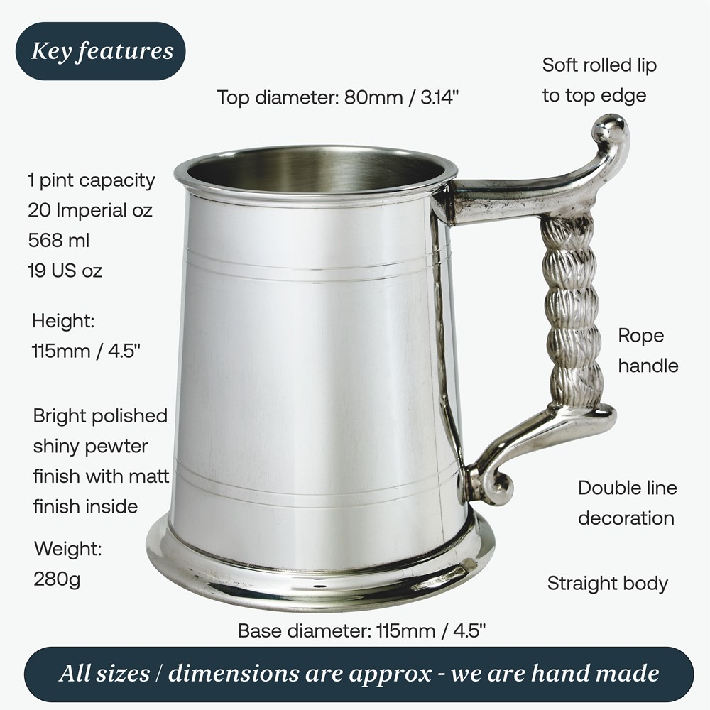 Rope Handle One Pint Pewter Tankard